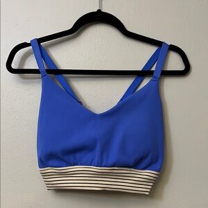 Aerie Blue and White Sports Bra with Striped Band